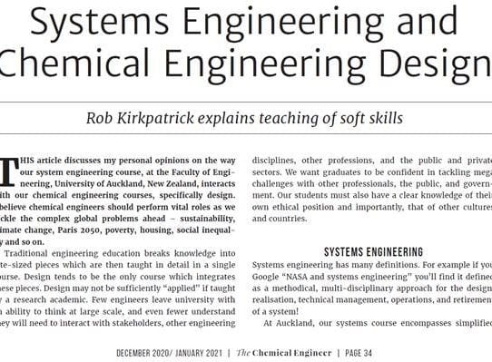 CHEMMAT's Adjunct Professor Rob Kirkpatrick's article in "The Chemical Engineer"